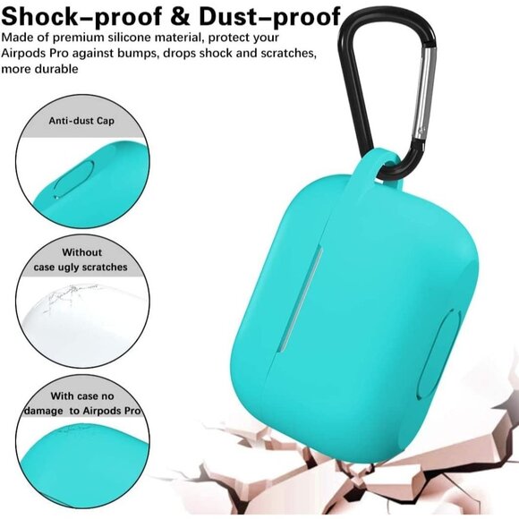 Teal Silicone AirPod Pro Case Cover with Wireless Charging Support and Carabiner - Picture 5 of 6
